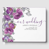 Elegant Paarse Waterverf Flowers Wedding Gastenboek (Voorkant)