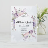 Elegant Paarse Waterverf Flowers Wedding Kaart (Staand voorkant)