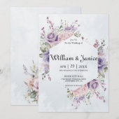 Elegant Paarse Waterverf Flowers Wedding Kaart (Voorkant / Achterkant)