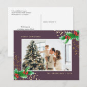 Elegant Paarse Waterverf Holly Feestdagenkaart (Voorkant / Achterkant)