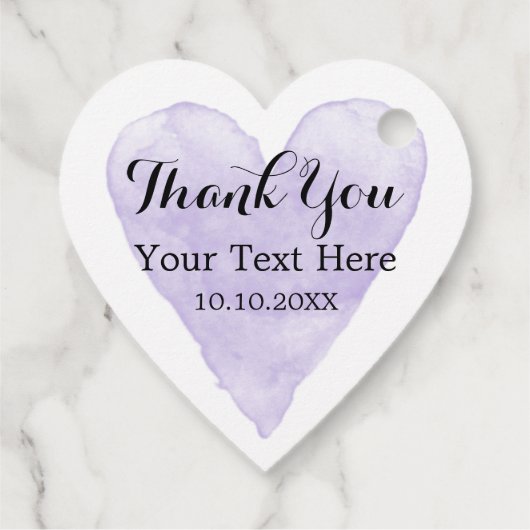 Elegant paarse waterverf houdt van hart-vormbruilo bedankjes labels (Achterkant)