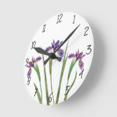 Elegant Paarse Waterverf Iris Flowers Botanisch Ronde Klok (Hoek)