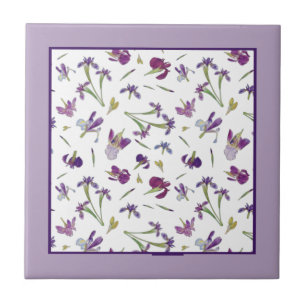 Elegant Paarse Waterverf Iris Flowers Patroon Tegeltje