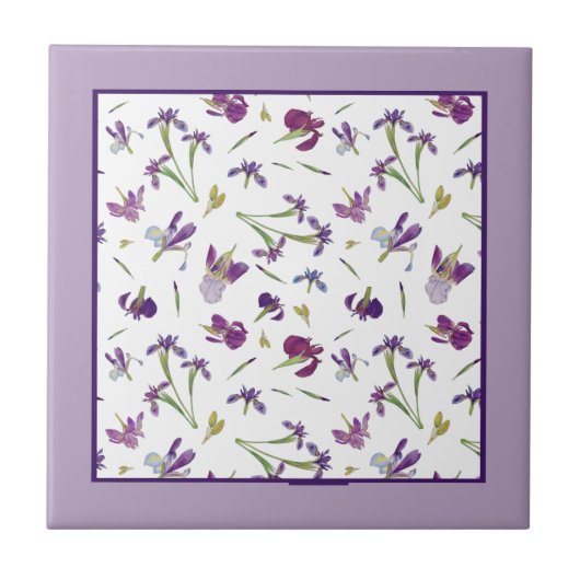 Elegant Paarse Waterverf Iris Flowers Pattern Tegeltje (Voorkant)