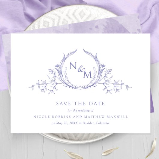Elegant Paarse Waterverf Monogram Weddenschap Save The Date