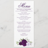 Elegant Paarse Waterverf Rozen Boho Chic Wedding Menu (Voorkant)