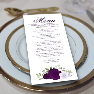 Elegant Paarse Waterverf Rozen Boho Chic Wedding Menu