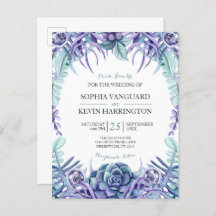 Elegant Paarse Waterverf Succulent Floral Wedding