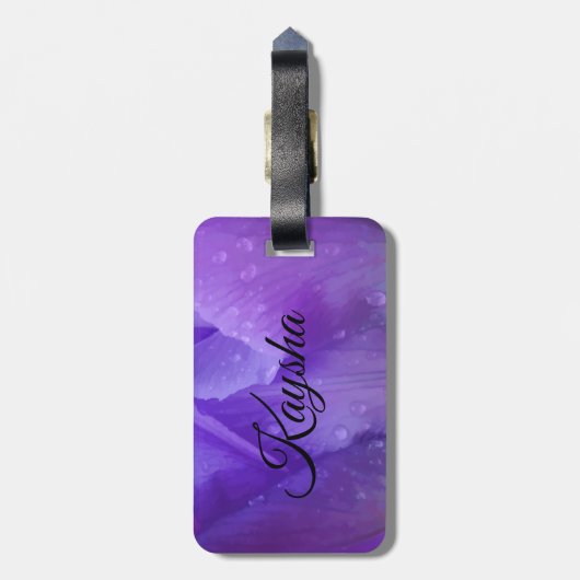 Elegant Paarse Waterverf Tulp foto Bagagelabel (Achterkant verticaal)