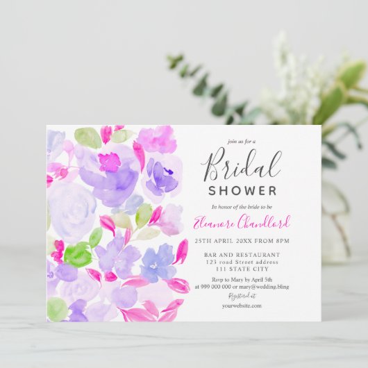 Elegant paarse waterverf vrijgezellenfeest kaart (Staand voorkant)