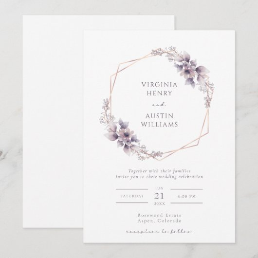 Elegant Paarse Weddenschap Kaart (Voorkant / Achterkant)