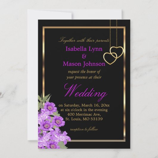 Elegant Paarse Wedding Flower Uitnodiging (Voorkant)