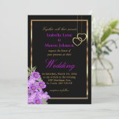 Elegant Paarse Wedding Flower Uitnodiging (Staand voorkant)