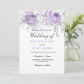 Elegant Paarse White Winter Floral Wedding Invite Kaart (Staand voorkant)