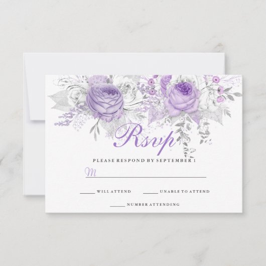 Elegant Paarse White Winter Floral Wedding RSVP (Voorkant)