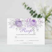 Elegant Paarse White Winter Floral Wedding RSVP (Staand voorkant)