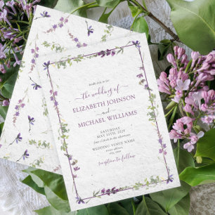 Elegant Paarse Wildbloemen Waterverf Weddenschap Kaart