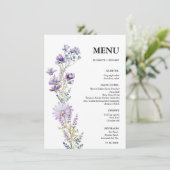 Elegant Paarse Wildflower bruiloft Vrijgezellenfee Menu (Staand voorkant)