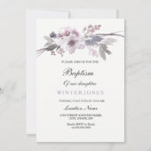 Elegant Paarse Winter Floral Baptism Kaart (Voorkant)