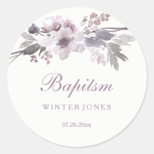 Elegant Paarse Winter Floral Baptism Sticker