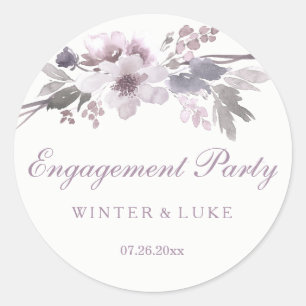 Elegant Paarse Winter Floral Engagement Ronde Sticker