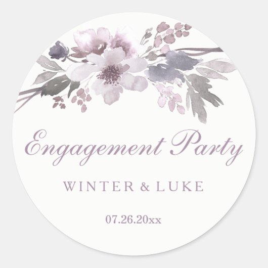 Elegant Paarse Winter Floral Engagement Ronde Sticker (Voorkant)