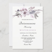 Elegant Paarse Winter Floral Quinceanera Invite