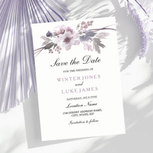 Elegant Paarse Winter Floral Sparen de datum Uitno Save The Date