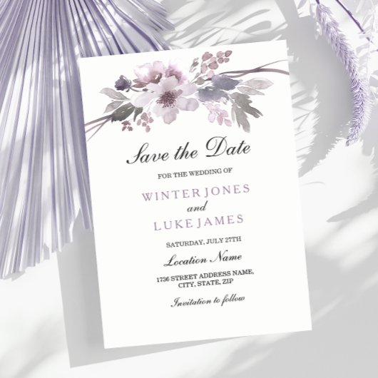 Elegant Paarse Winter Floral Sparen de datum Uitno Save The Date