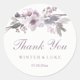 Elegant Paarse Winter Floral Weddenschap Hartelijk Ronde Sticker