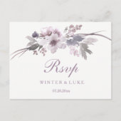 Elegant Paarse Winter Floral Wedding RSVP Uitnodiging Briefkaart (Voorkant)