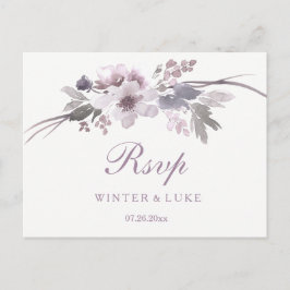 Elegant Paarse Winter Floral Wedding RSVP Uitnodiging Briefkaart