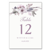 Elegant Paarse Winter Floral Wedding Table Kaart (Achterkant)