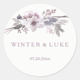 Elegant Paarse Winter Gray Wedding Favor Sticker