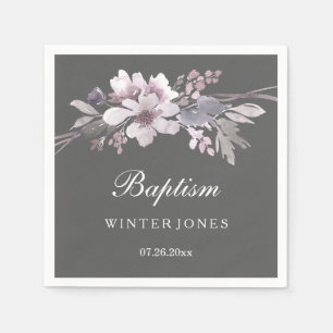 Elegant Paarse Winter Grijs Bloemig Doopfeest Servetten