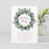 Elegant Paarse winterbessen krans feestje Kaart (Staand voorkant)