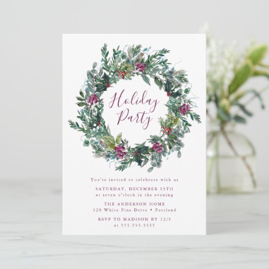 Elegant Paarse winterbessen krans feestje Kaart (Staand voorkant)