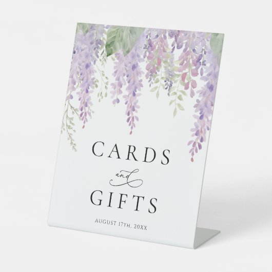 Elegant Paarse Wisteria Bloemen Kaarten & Cadeaubo Reclamebord Met Voetstuk (Voorkant)