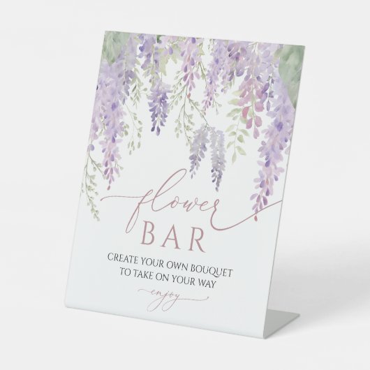 Elegant Paarse Wisteria Bloemenbalkteken Reclamebord Met Voetstuk (Voorkant)