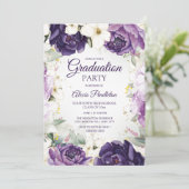 Elegant Paarse wit bloemig Afstuderen Kaart (Staand voorkant)