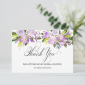 Elegant Paarse witte bloemige Vrijgezellenfeest pl Bedankkaart (Staand voorkant)