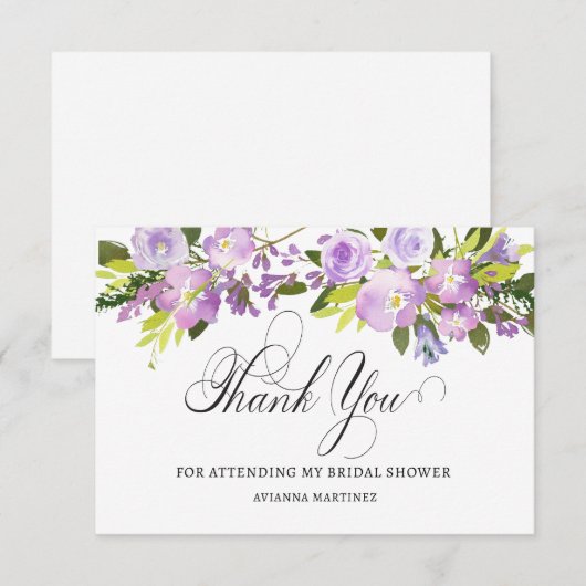 Elegant Paarse witte bloemige Vrijgezellenfeest pl Bedankkaart (Voorkant / Achterkant)