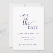 Elegant Paarse witte bruiloft Save the Date Kaart (Voorkant)