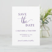 Elegant Paarse witte bruiloft Save the Date Kaart (Staand voorkant)