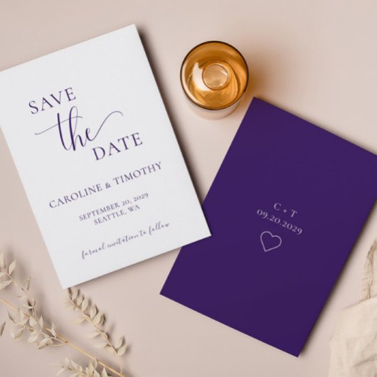 Elegant Paarse witte bruiloft Save the Date Kaart