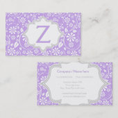 Elegant paarse witte, grijze bloemmotief monogram visitekaartje (Voorkant / Achterkant)