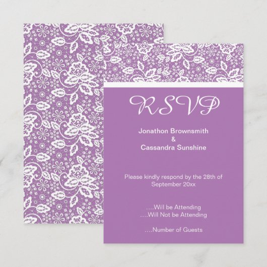 ELEGANT PAARSE WITTE KANT RSVP KAART (Voorkant / Achterkant)