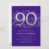 Elegant Paarse zilver 90ste verjaardag Kaart (Voorkant)