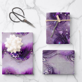 Elegant Paarse zilveren veren veer kerst kralen Inpakpapier Vel
