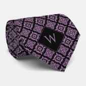 Elegant Paarse & Zwart Arabesk Monogram Stropdas (Opgerold)